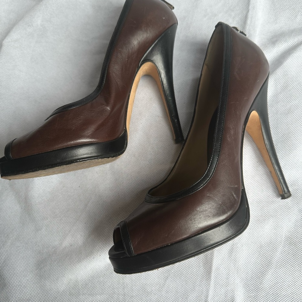 Dolce&Gabbana D&G  Brown Heels Platform Peep Toe Shoes UK 6 EU 39 - Picture 8 of 11